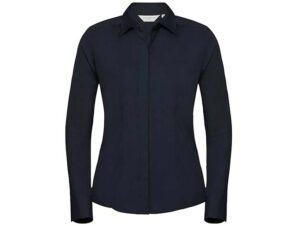 Russell Collection-924F-Ladies Fitted Poplin Shirt- LSL_French Navy-Voorkant