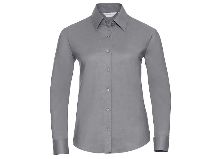 Russell Collection-932F-Ladies' LSL Easy Care Oxford Shirt_Silver-Voorkant