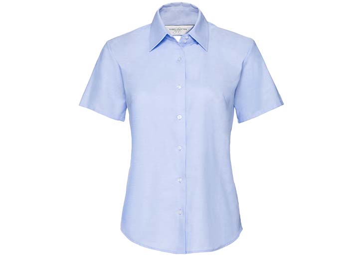 Russell Collection-933F-Ladies' SS Easy Care Oxford Shirt_Oxford Blue-Voorkant