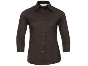 Russell Collection-946F-Ladies' 3:4 Sleeve Easy Care Fitted Shirt_Chocolate-Voorkant