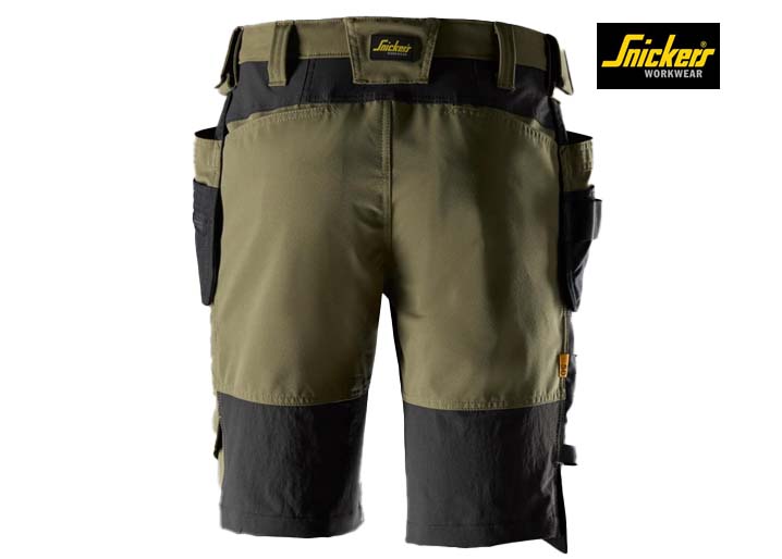 Snickers-6118-AllroundWork, Stretch Werkshorts met holsterzakken_3104-Khaki Green:Black-Achterkant