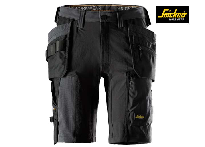 Snickers-6118-AllroundWork, Stretch Werkshorts met holsterzakken_5804-Steel Grey:Black-Voorkant