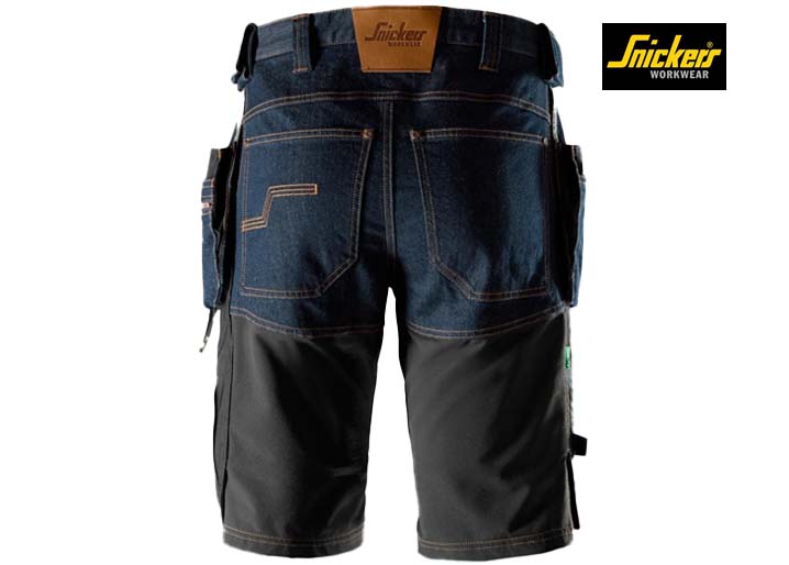 Snickers-6155-FlexiWork, Denim Werkshorts met Holsterzakken_6504-Denim:Black-Achterkant