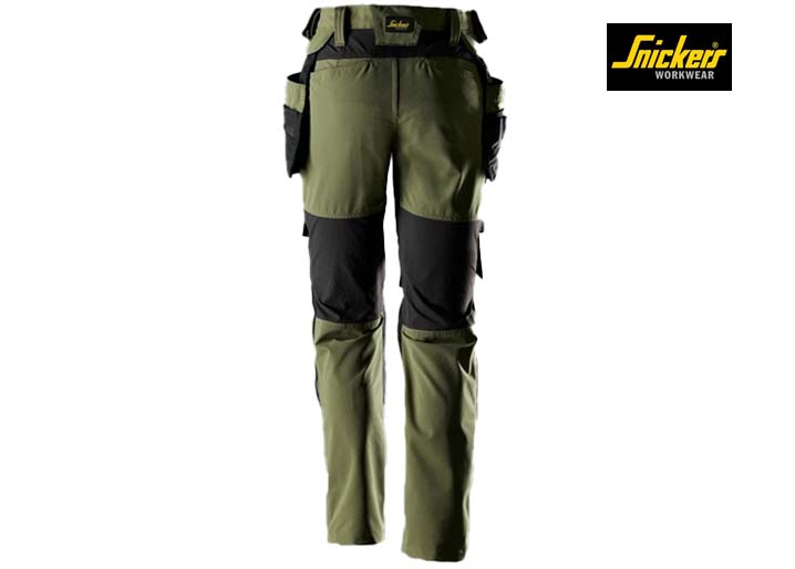 Snickers-6217-AllroundWork Dames Stretch Werkbroek met Afneembare Holsterzakken_3104-Khaki Green:Black-Achterkant