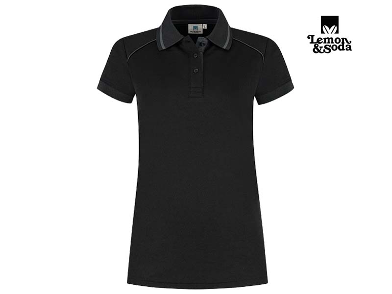 Lemon & Soda-LEM4608-Everywear Accent Polo for her_Black:Dark Grey-Voorkant