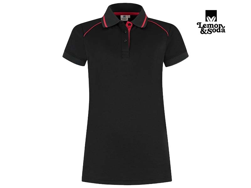 Lemon & Soda-LEM4608-Everywear Accent Polo for her_Black:Red-Voorkant