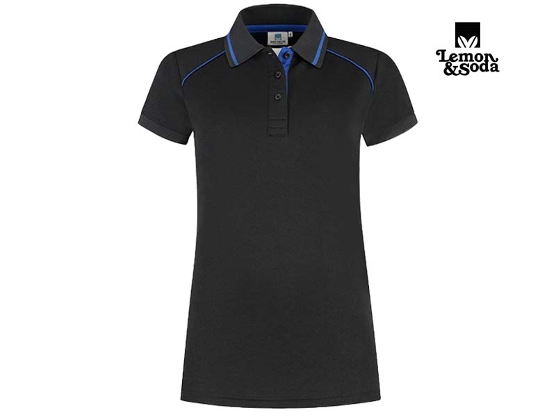 Lemon & Soda-LEM4608-Everywear Accent Polo for her_Black:Royal Blue-Voorkant