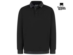 Lemon & Soda-LEM4748-Everywear Accent Polosweater Unisex_Black:Dark Grey-Voorkant