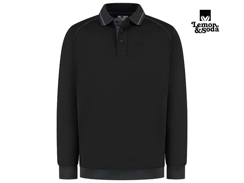 Lemon & Soda-LEM4748-Everywear Accent Polosweater Unisex_Black:Dark Grey-Voorkant