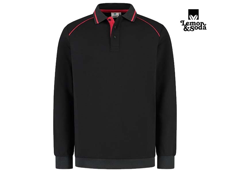 Lemon & Soda-LEM4748-Everywear Accent Polosweater Unisex_Black:Red-Voorkant
