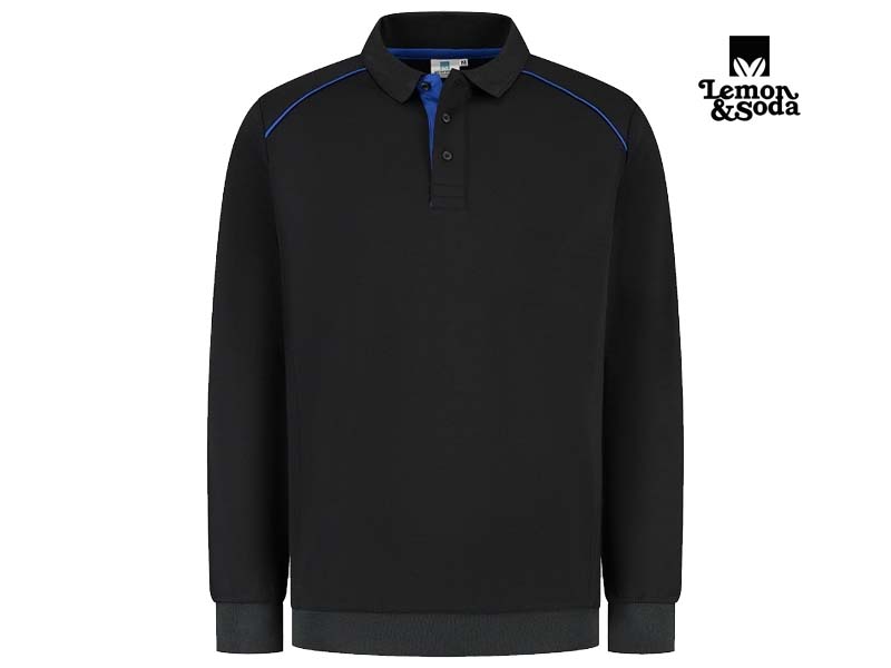Lemon & Soda-LEM4748-Everywear Accent Polosweater Unisex_Black:Royal Blue-Voorkant
