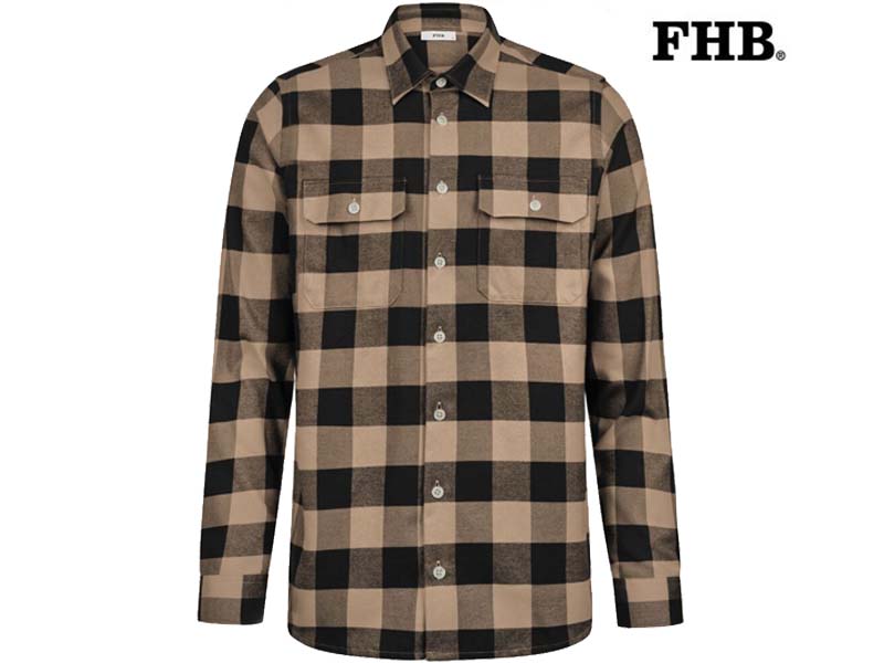 FHB-90522-HORST OVERHEMD_1320 beige-zwart-Voorkant