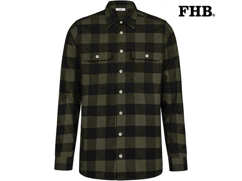 FHB-90522-HORST OVERHEMD_1520 olijf-zwart-Voorkant